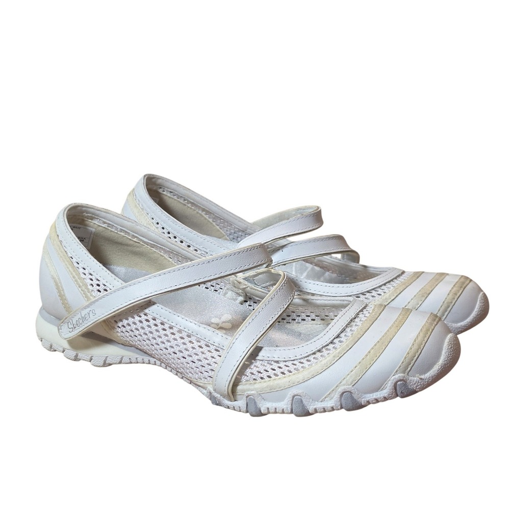 Skechers Womens 7 Mary Jane Sneakers White Mesh Satin Strap Sneakerinas Y2K 2011